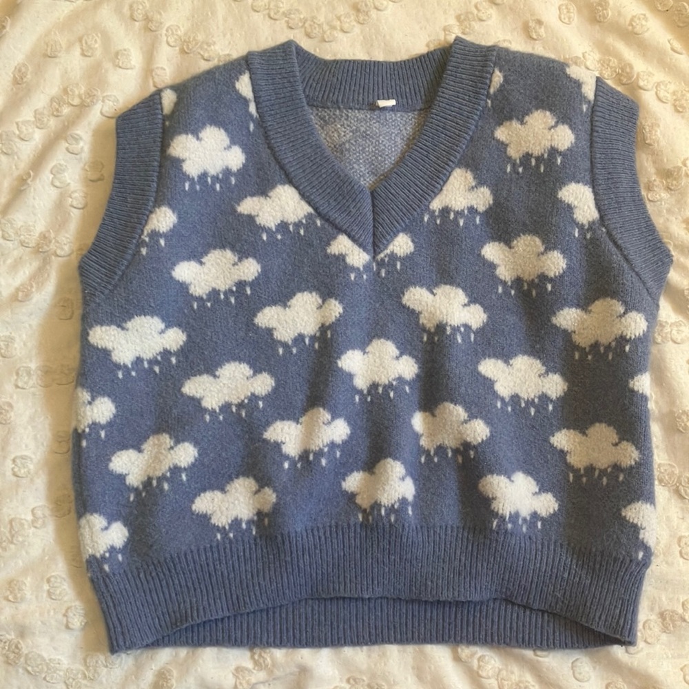 Blue cloud patterned sweater vest